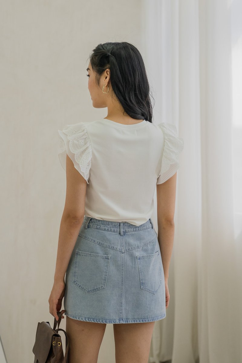 Dayana Rhinestone Ribbon Denim Skort In Light Wash (XS)