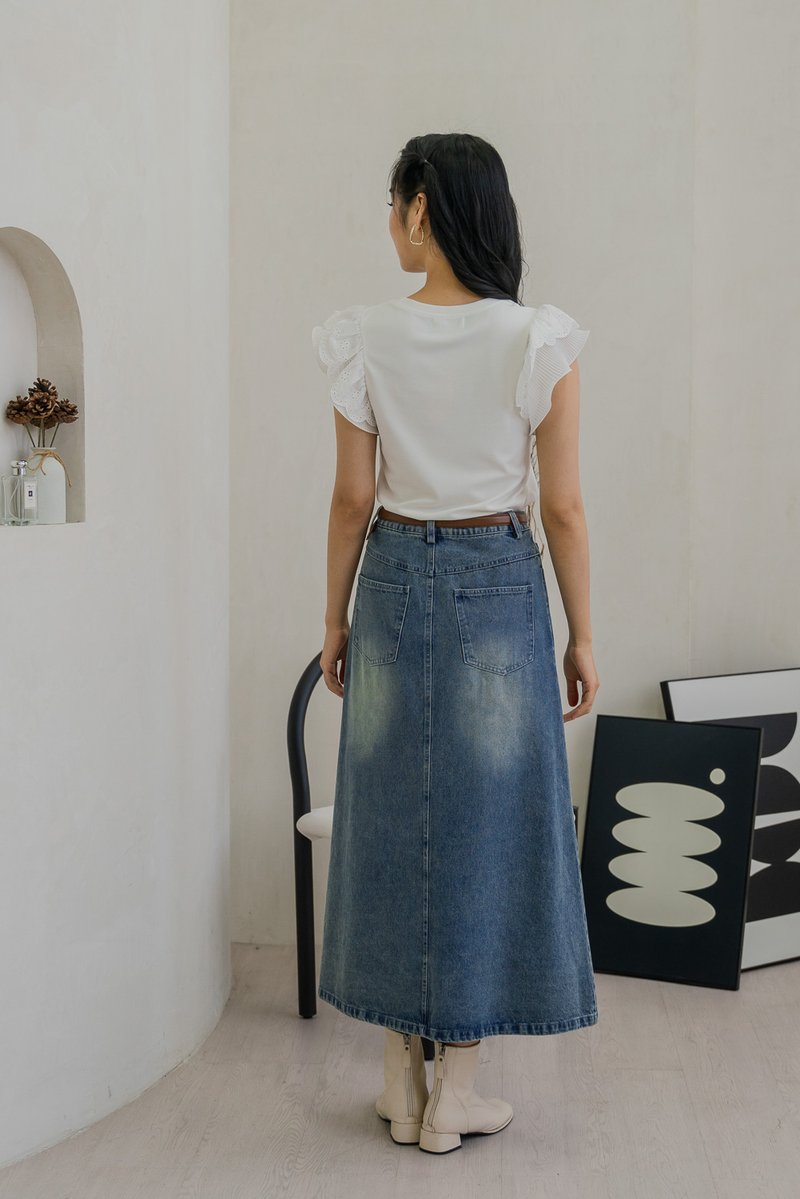 Diondre Denim Slit Maxi Skirt in Vintage Wash