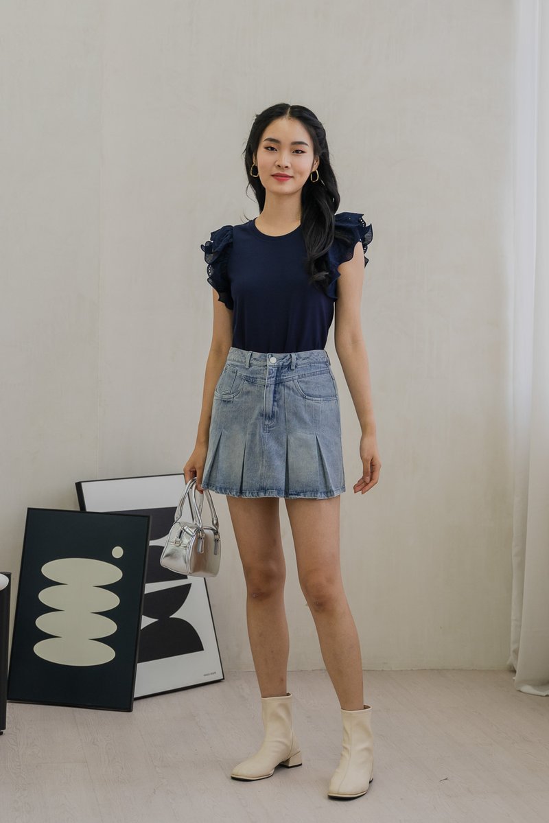 Petra Pleated Pocket Denim Skort