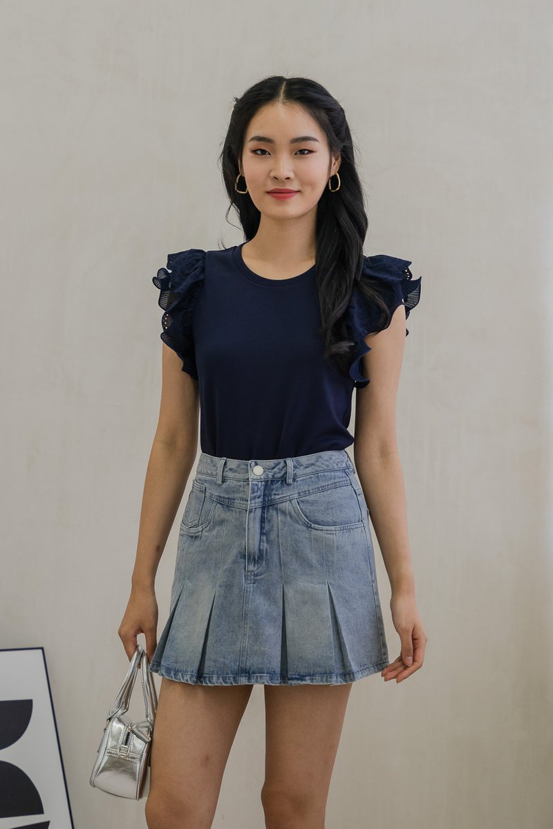 Petra Pleated Pocket Denim Skort