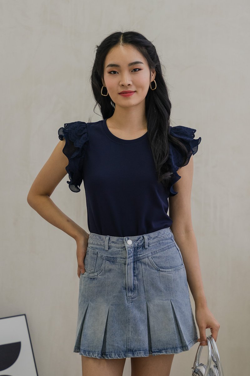 Petra Pleated Pocket Denim Skort