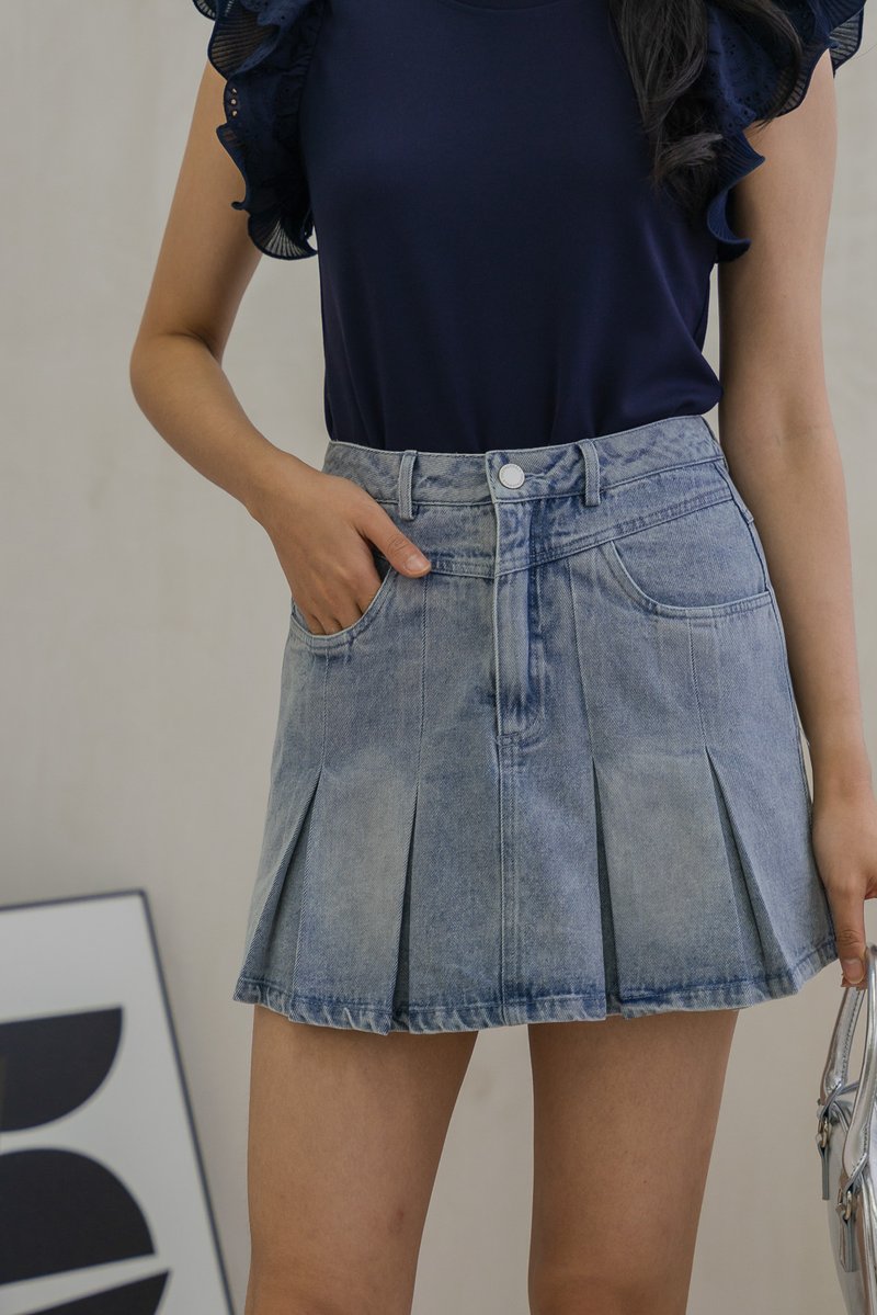 Petra Pleated Pocket Denim Skort