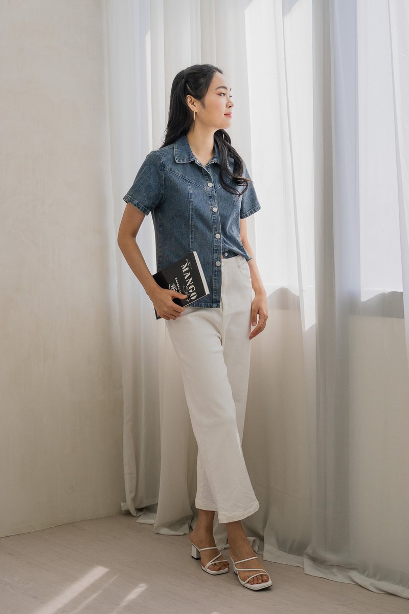 Delphina Denim Collared Button Top