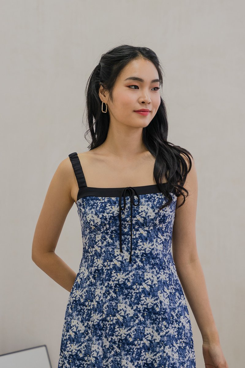 Celestial Printed Ribbon Midi Dress In Navy