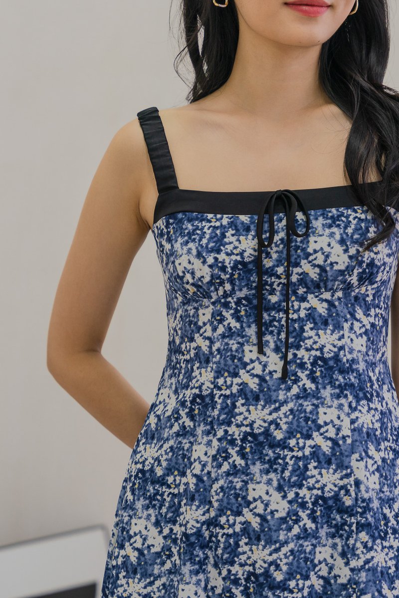 Celestial Printed Ribbon Midi Dress In Navy