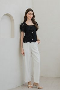 Illumi Iridescent Button Eyelet Top In Black (XS)