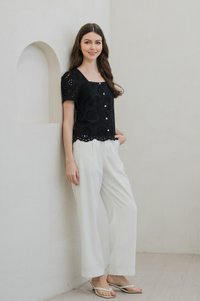 Illumi Iridescent Button Eyelet Top In Black (XS)
