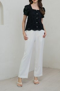 Illumi Iridescent Button Eyelet Top In Black (XS)