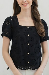 Illumi Iridescent Button Eyelet Top In Black (XS)