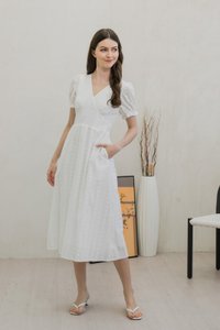 Everest Eyelet Embroidery Midi Dress In White