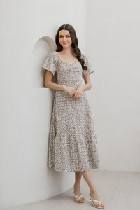 Ivory Floral Eyelet Sweetheart Midi Dress (XS)