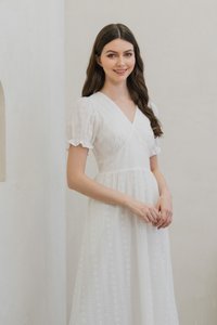 Everest Eyelet Embroidery Midi Dress In White