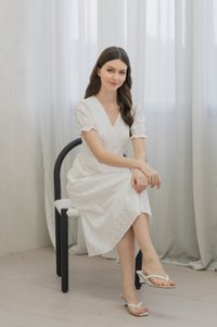 Everest Eyelet Embroidery Midi Dress In White