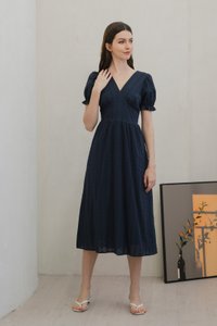 Everest Eyelet Embroidery Midi Dress In Navy (XS)