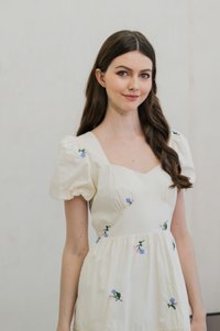 Flourish Embroidered Empire Midi Dress In Cream (XS)