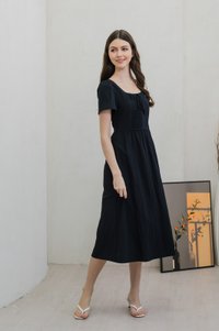 Pacifika Pintuck Ribbon Midi Dress In Black (XS)