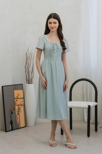 Pacifika Pintuck Ribbon Midi Dress In Sage (XS)