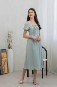 Pacifika Pintuck Ribbon Midi Dress In Sage (XS)