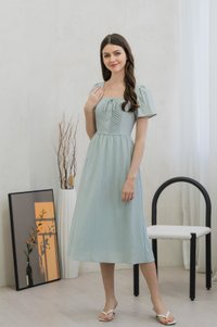 Pacifika Pintuck Ribbon Midi Dress In Sage (XS)
