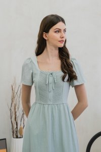 Pacifika Pintuck Ribbon Midi Dress In Sage (XS)