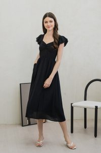 Tamryn Textured Flutter Sleeve Maxi Dress In Black (XS)
