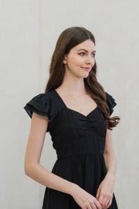 Tamryn Textured Flutter Sleeve Maxi Dress In Black (XS)