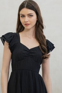 Tamryn Textured Flutter Sleeve Maxi Dress In Black (XS)
