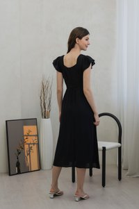 Tamryn Textured Flutter Sleeve Maxi Dress In Black (XS)
