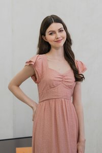 Tamryn Textured Flutter Sleeve Maxi Dress In Peach (XS)