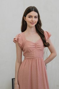 Tamryn Textured Flutter Sleeve Maxi Dress In Peach (XS)