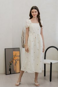 Tarte Cherry Embroidery Midi Dress In Cream (XS)