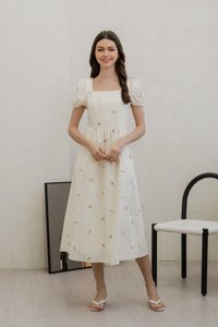 Tarte Cherry Embroidery Midi Dress In Cream (XS)