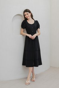 Paradise Button Crochet Tier Maxi Dress In Black (XS)