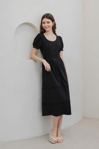 Paradise Button Crochet Tier Maxi Dress In Black (XS)