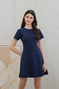 Carmen Panelled Dress In Navy (L)