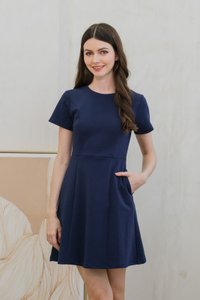 Carmen Panelled Dress In Navy (L)
