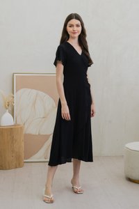 Gracie Side Ruched Wrap Maxi Dress In Black (XS)