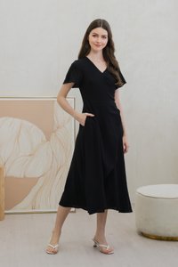 Gracie Side Ruched Wrap Maxi Dress In Black (XS)