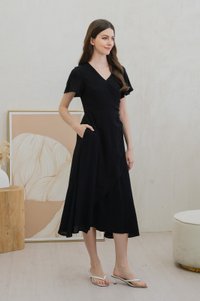 Gracie Side Ruched Wrap Maxi Dress In Black (XS)