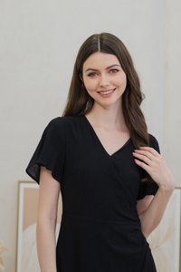 Gracie Side Ruched Wrap Maxi Dress In Black (XS)