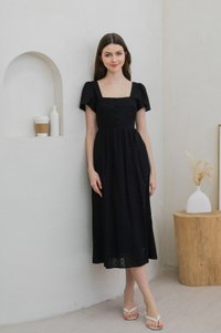 Evante Eyelet button Midi Dress In Black (XS)