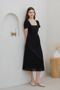 Evante Eyelet button Midi Dress In Black (XS)