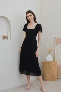 Evante Eyelet button Midi Dress In Black (XS)