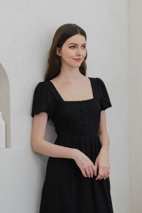 Evante Eyelet button Midi Dress In Black (XS)