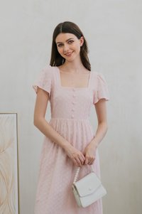 Evant&eacute; Eyelet button Midi Dress In Pink