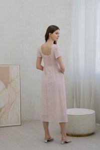 Evant&eacute; Eyelet button Midi Dress In Pink