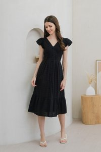 Estie Embroidery Capped Sleeve Midi Dress In Black (XS)