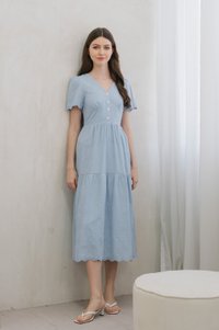 Histeria Eyelet Button Midi Dress In Blue (XS)