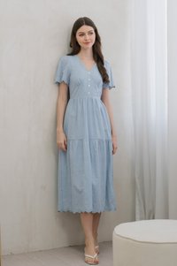 Histeria Eyelet Button Midi Dress In Blue (XS)
