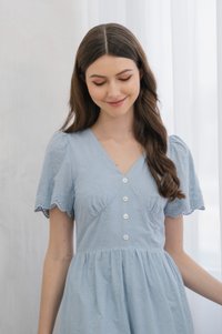 Histeria Eyelet Button Midi Dress In Blue (XS)